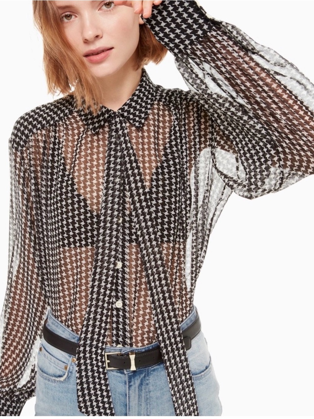 🌺Kate Spade Houndstooth Chiffon Blouse